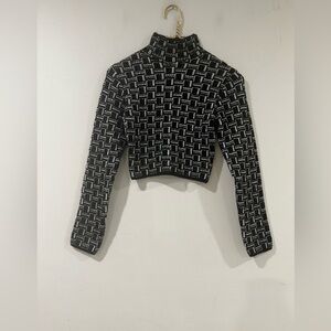 ZARA Black and White Patterned Cropped  Sweater S
